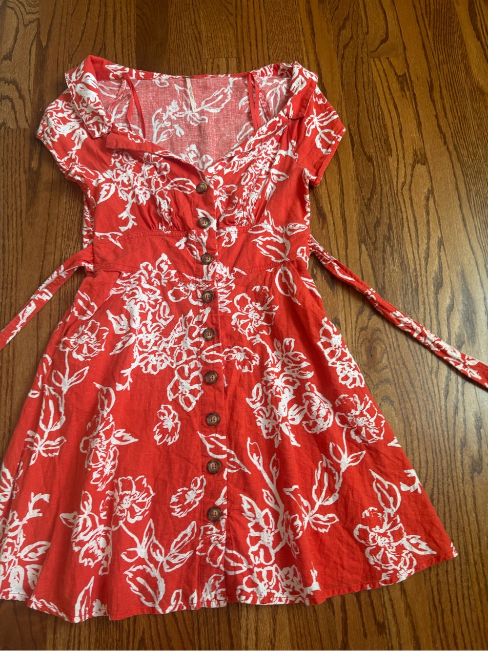 Red Floral Button-Front Summer Dress